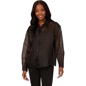 NWT Adrianna Papell Black Sheer Organza Button-Up Shirt – Size M